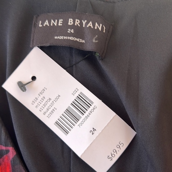 Lane Bryant Floral Metallic Threading Top Black Red Smocked Waist V-Neck NWT - Picture 9 of 13